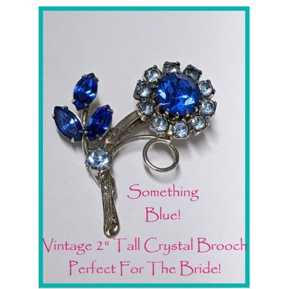 Something Blue! Vintage Rhinestone Brooch Gorgeous - Picture 1 of 5